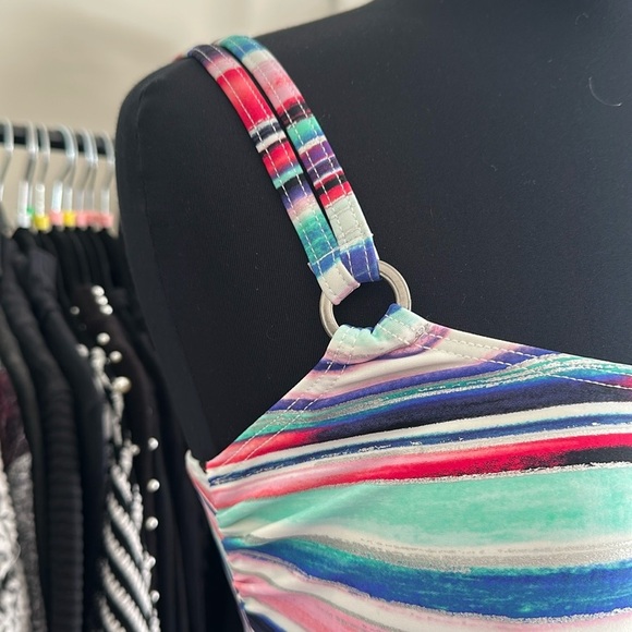 Croft & Barrow Multi color horizontal stripe tankini top size 12 - Picture 5 of 9